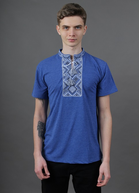 Купити чоловічу футболку вишиванку Витязь ( джинс синій з сірим ) в Україні від Галичанка фото 1